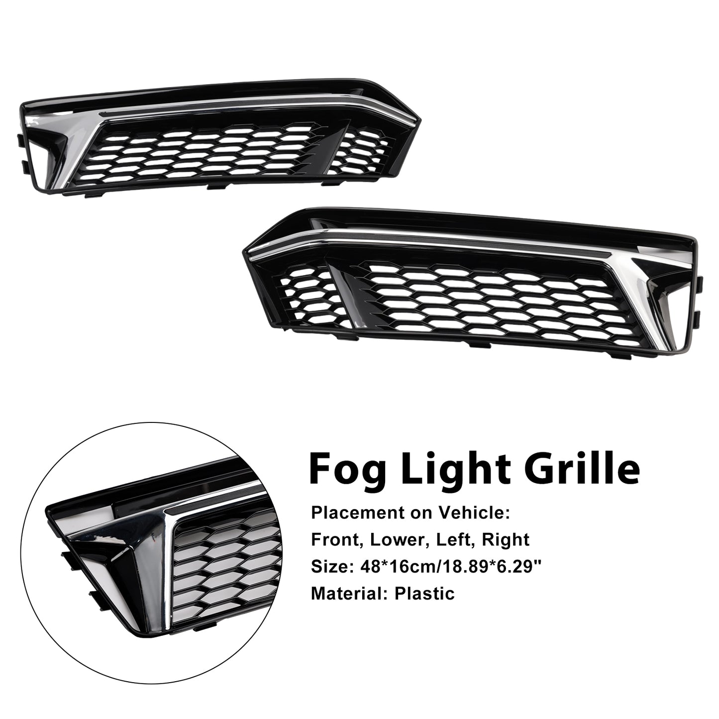 2PCS Fog Light Cover Grille Grill Fit AUDI A4 B9 S-Line S4 2016-2018
