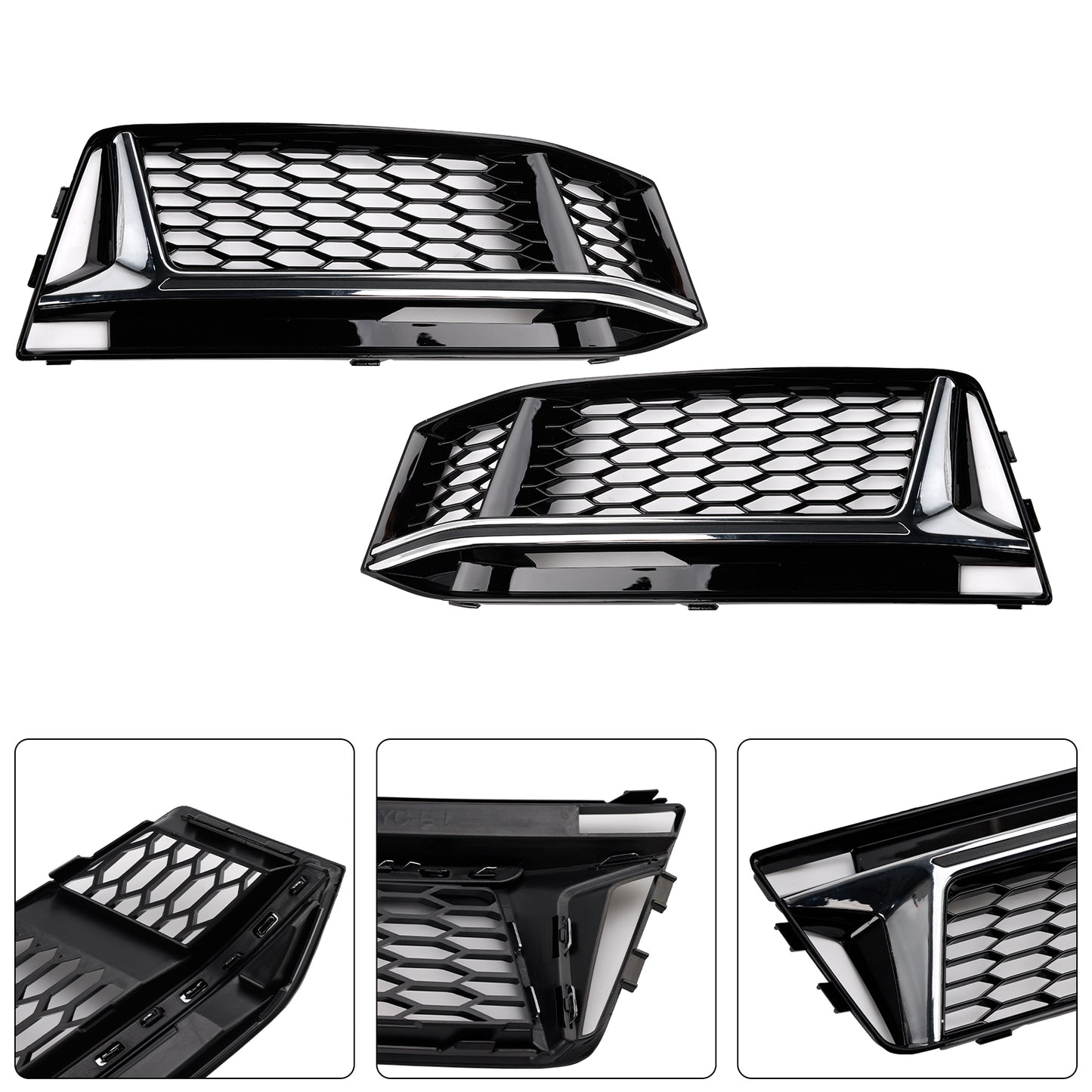 2PCS Fog Light Cover Grille Grill Fit AUDI A4 B9 S-Line S4 2016-2018