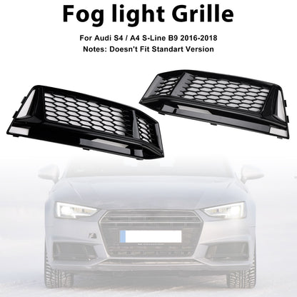 2PCS Fog Light Cover Grille Grill Fit AUDI A4 B9 S-Line S4 2016-2018