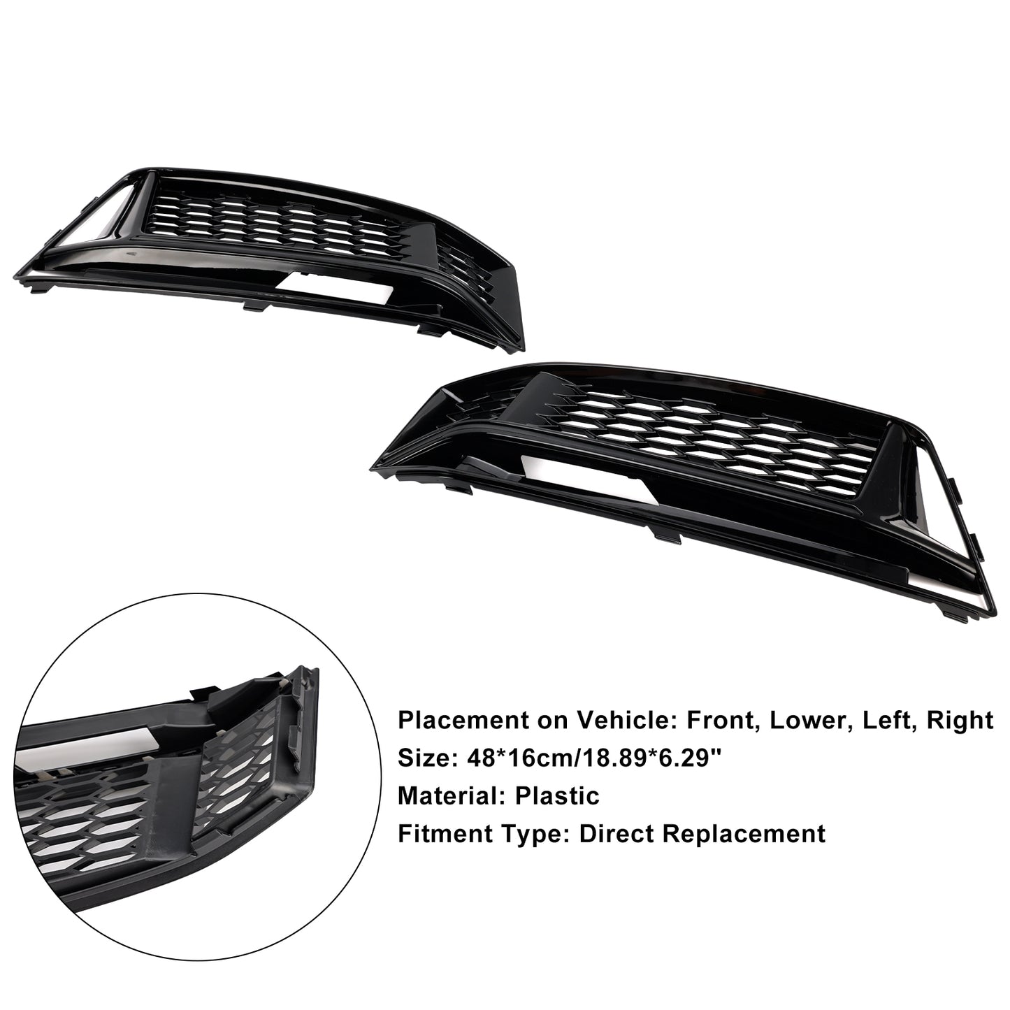 2PCS Fog Light Cover Grille Grill Fit AUDI A4 B9 S-Line S4 2016-2018