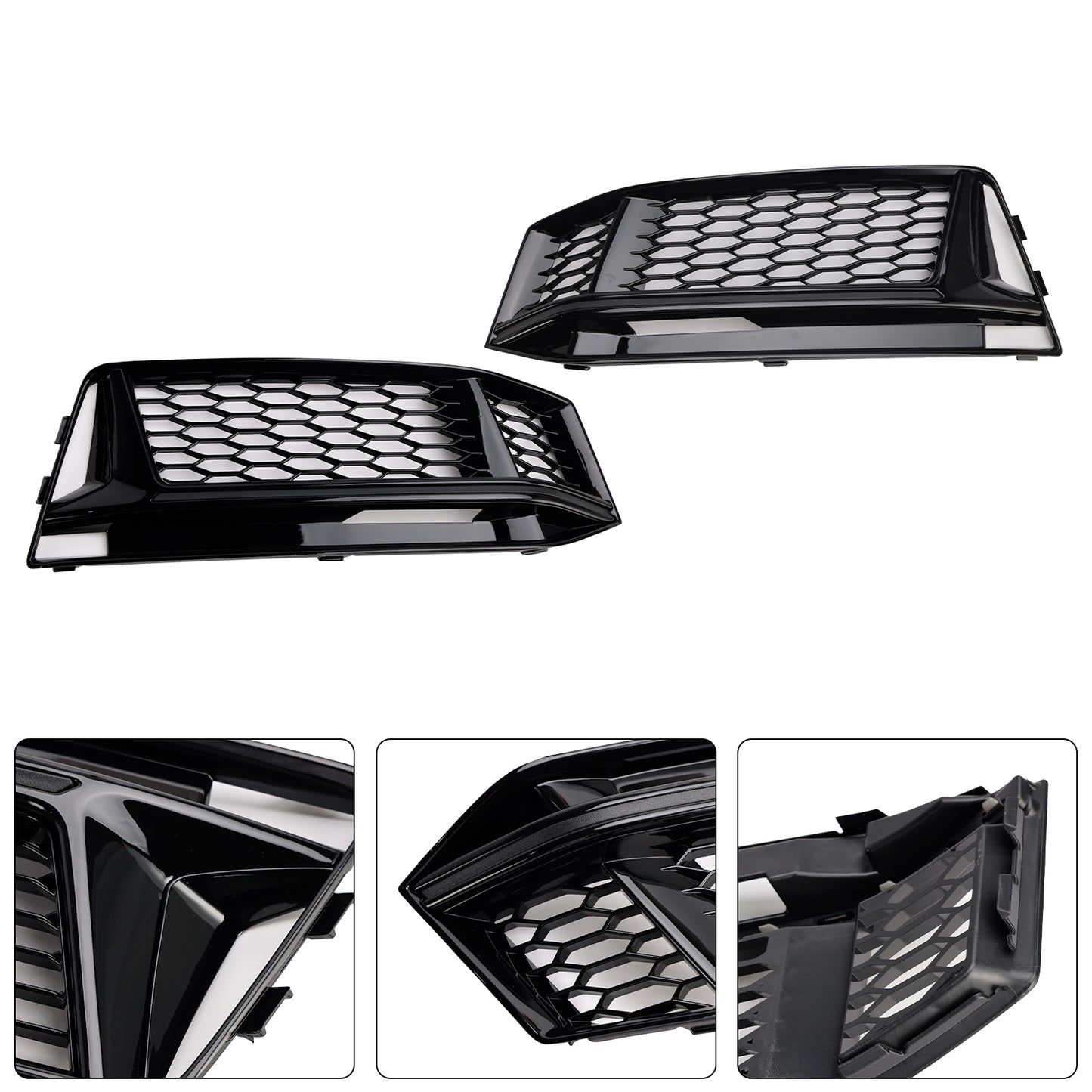 2PCS Fog Light Cover Grille Grill Fit AUDI A4 B9 S-Line S4 2016-2018