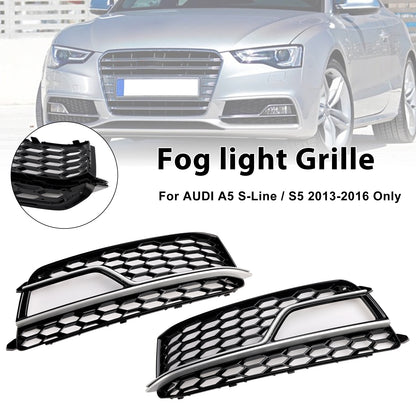 2PCS Front Fog Lamp Black Grill Grille Fit AUDI A5 S-Line S5 2013-2016