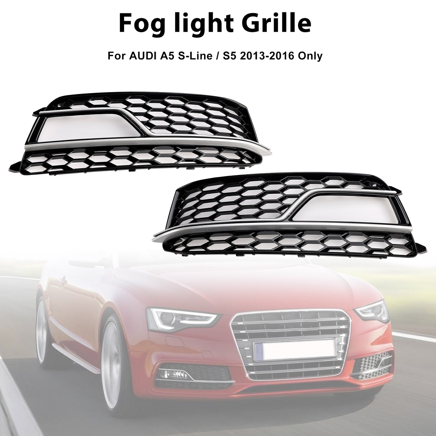 2PCS Front Fog Lamp Black Grill Grille Fit AUDI A5 S-Line S5 2013-2016