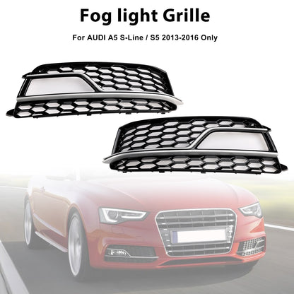 2PCS Front Fog Lamp Black Grill Grille Fit AUDI A5 S-Line S5 2013-2016