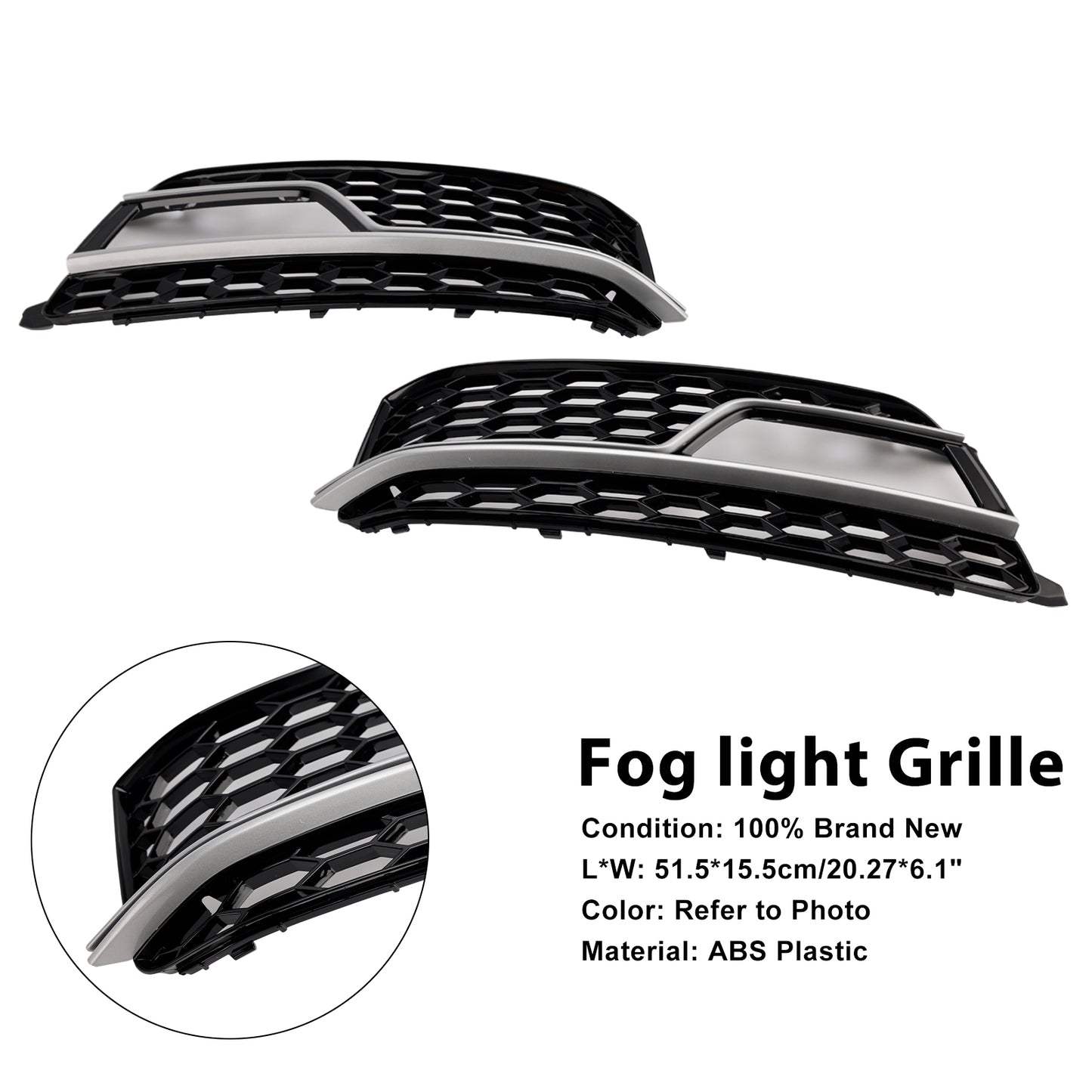 2PCS Front Fog Lamp Black Grill Grille Fit AUDI A5 S-Line S5 2013-2016