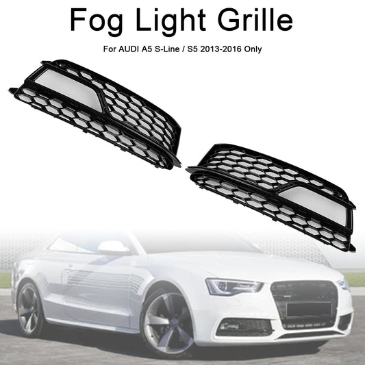 2PCS Front Fog Lamp Black Grille Grill Fit AUDI A5 S-Line S5 2013-2016