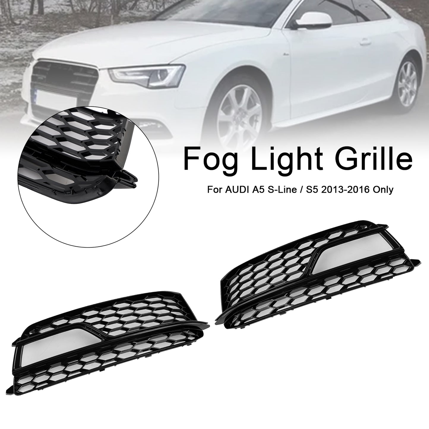 2PCS Front Fog Lamp Black Grille Grill Fit AUDI A5 S-Line S5 2013-2016