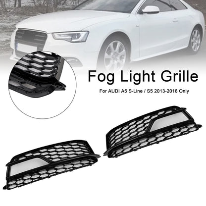 2PCS Front Fog Lamp Black Grille Grill Fit AUDI A5 S-Line S5 2013-2016
