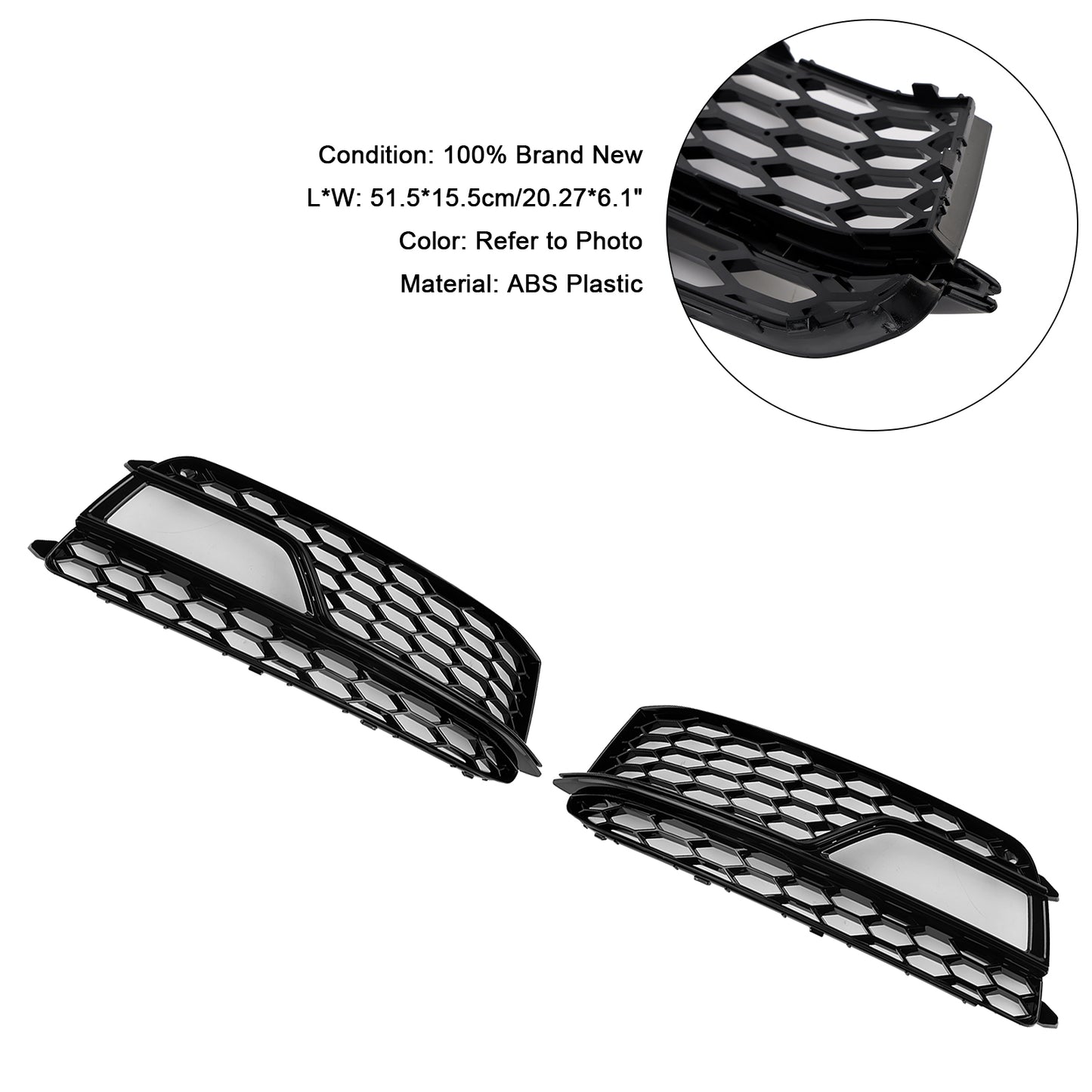 2PCS Front Fog Lamp Black Grille Grill Fit AUDI A5 S-Line S5 2013-2016