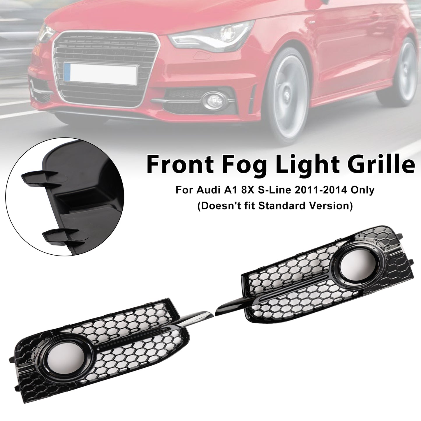 2PCS Front Bumper Fog Light Cover Grille Grill Fit Audi A1 S-Line 2011-2014