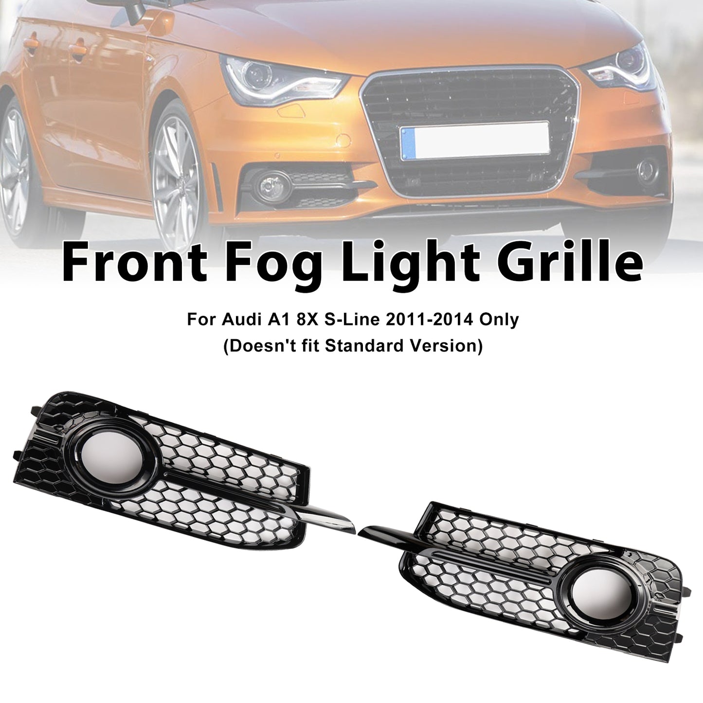 2PCS Front Bumper Fog Light Cover Grille Grill Fit Audi A1 S-Line 2011-2014