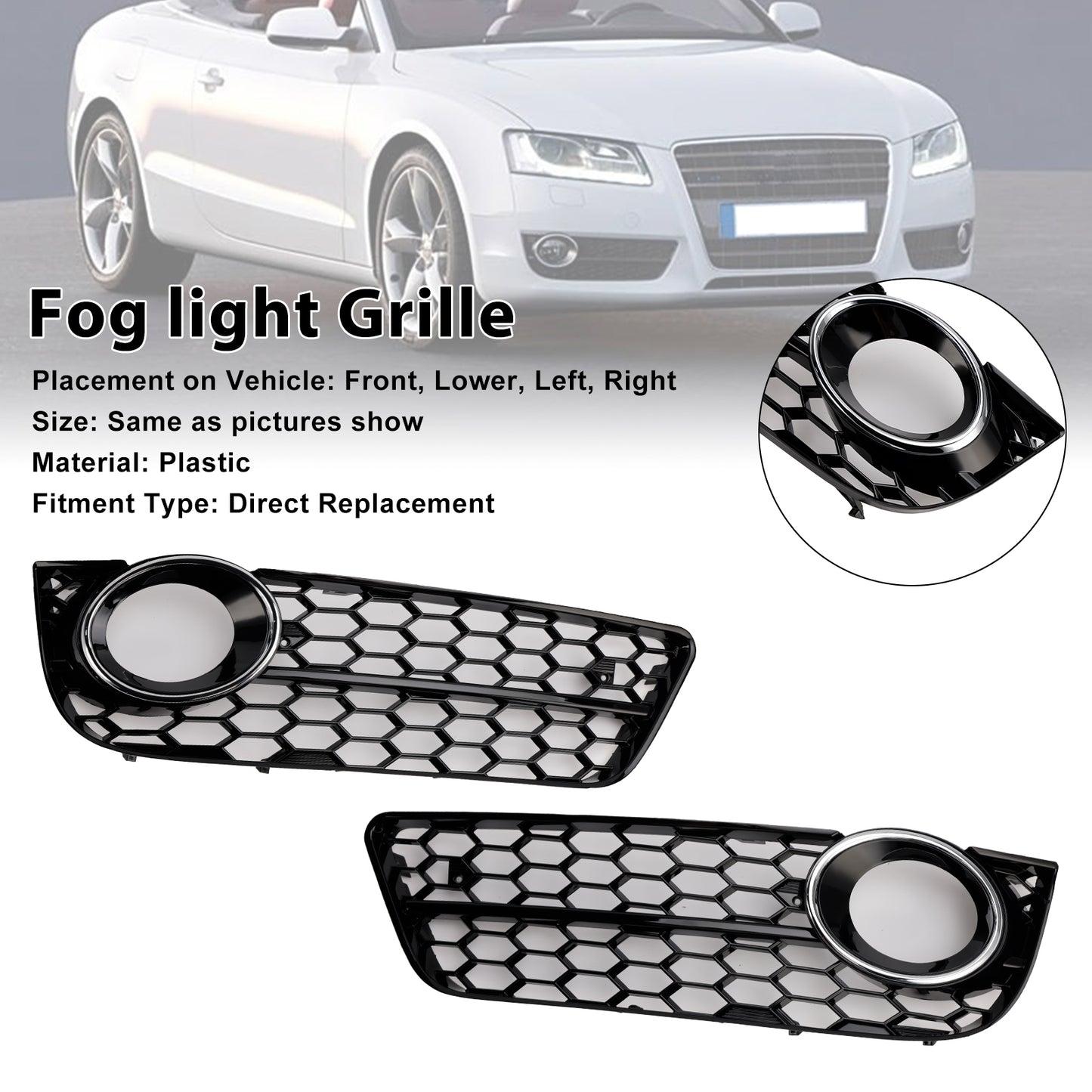 2PCS Honeycomb Front Fog Lamp Cover Grille Grill Fit Audi A5 2007-2011