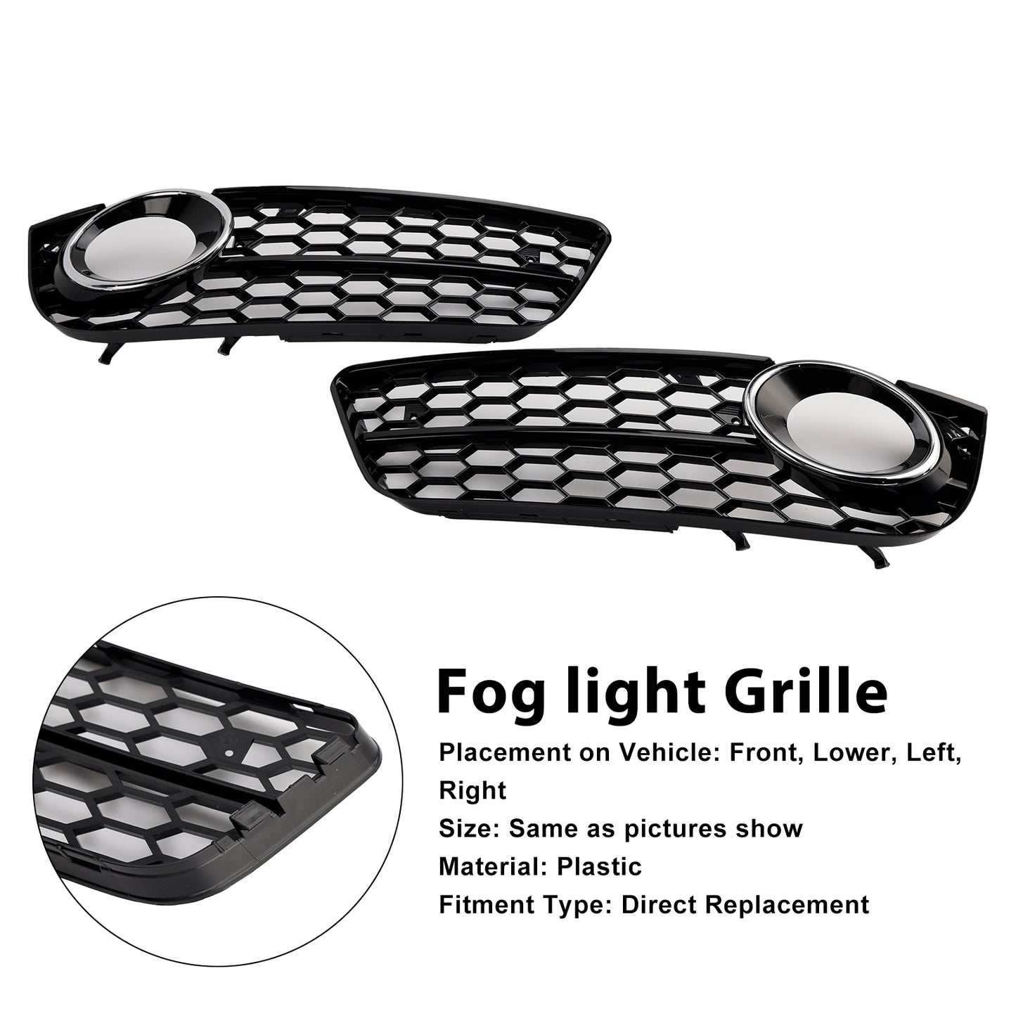 2PCS Honeycomb Front Fog Lamp Cover Grille Grill Fit Audi A5 2007-2011