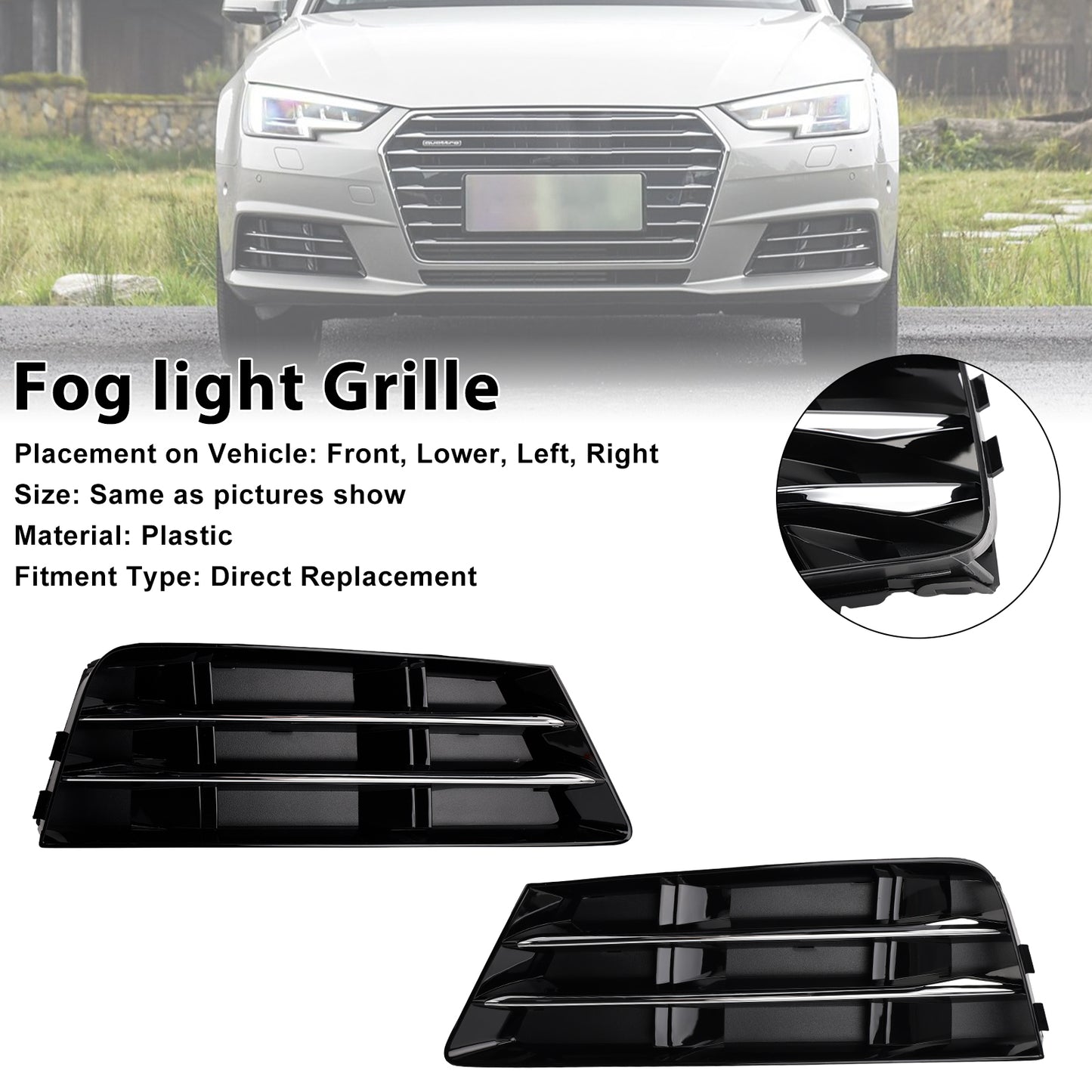 2PCS Front Fog Light Grille Lower Bumper Grill Fit AUDI A4 B9 2016-2018