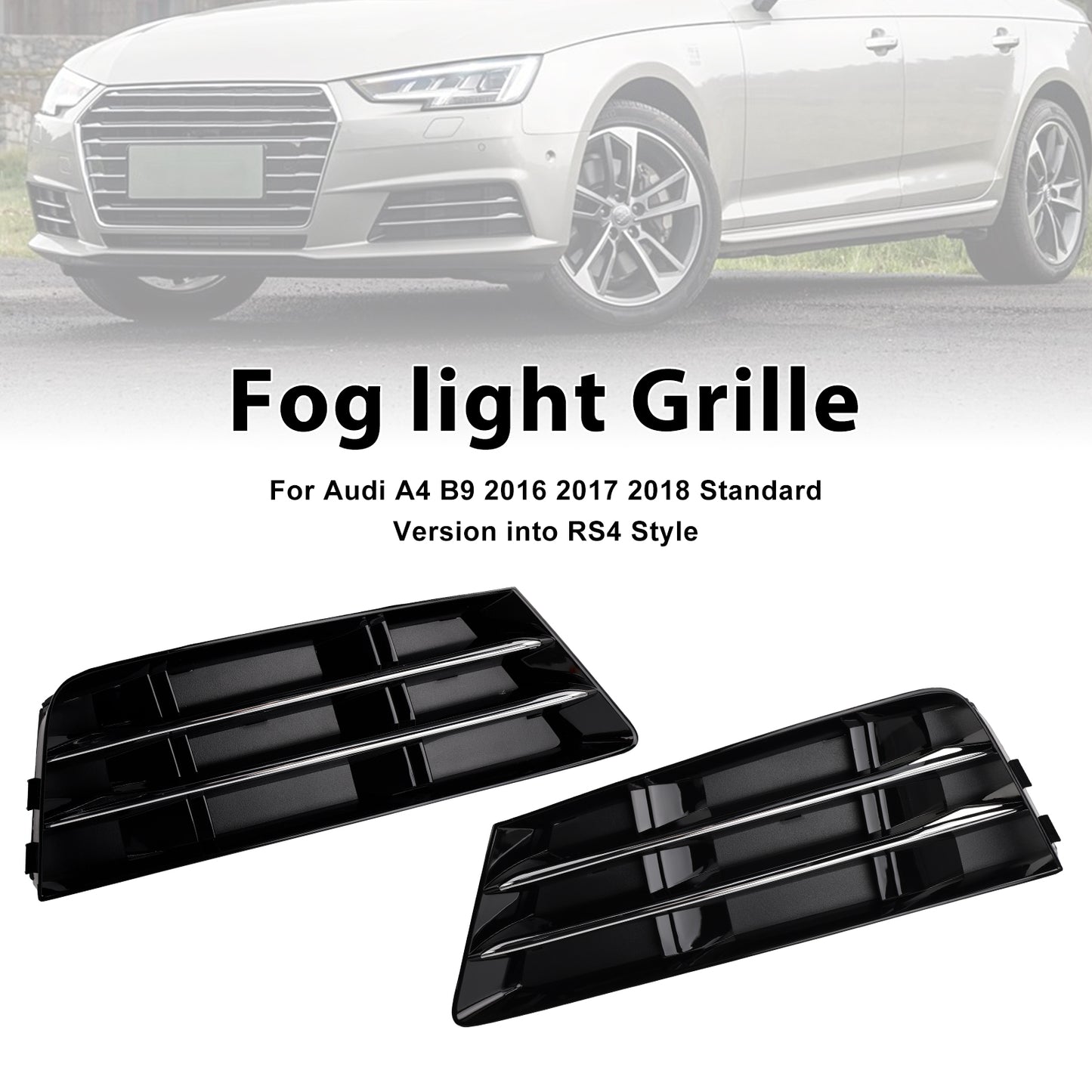 2PCS Front Fog Light Grille Lower Bumper Grill Fit AUDI A4 B9 2016-2018