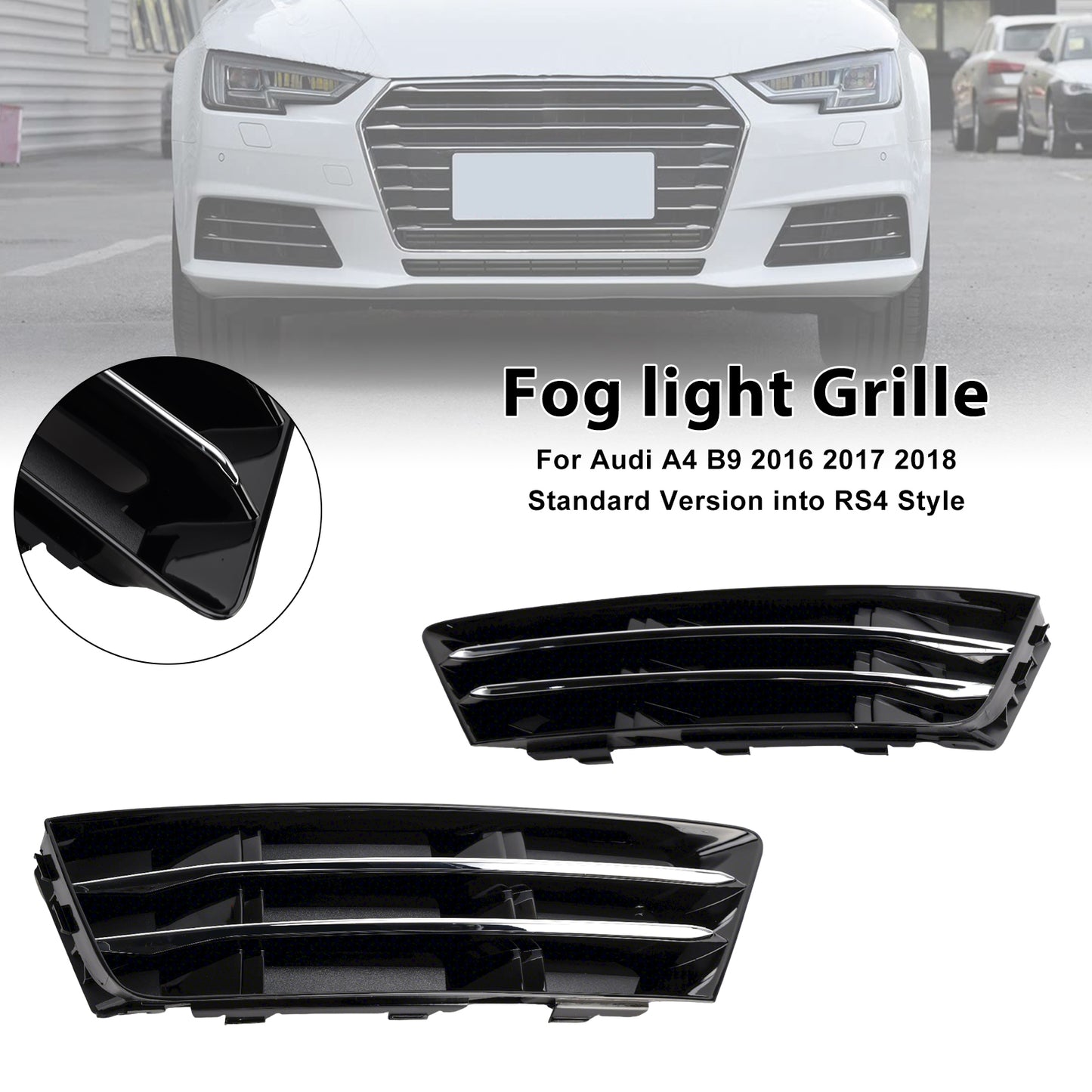 2PCS Front Fog Light Grille Lower Bumper Grill Fit AUDI A4 B9 2016-2018