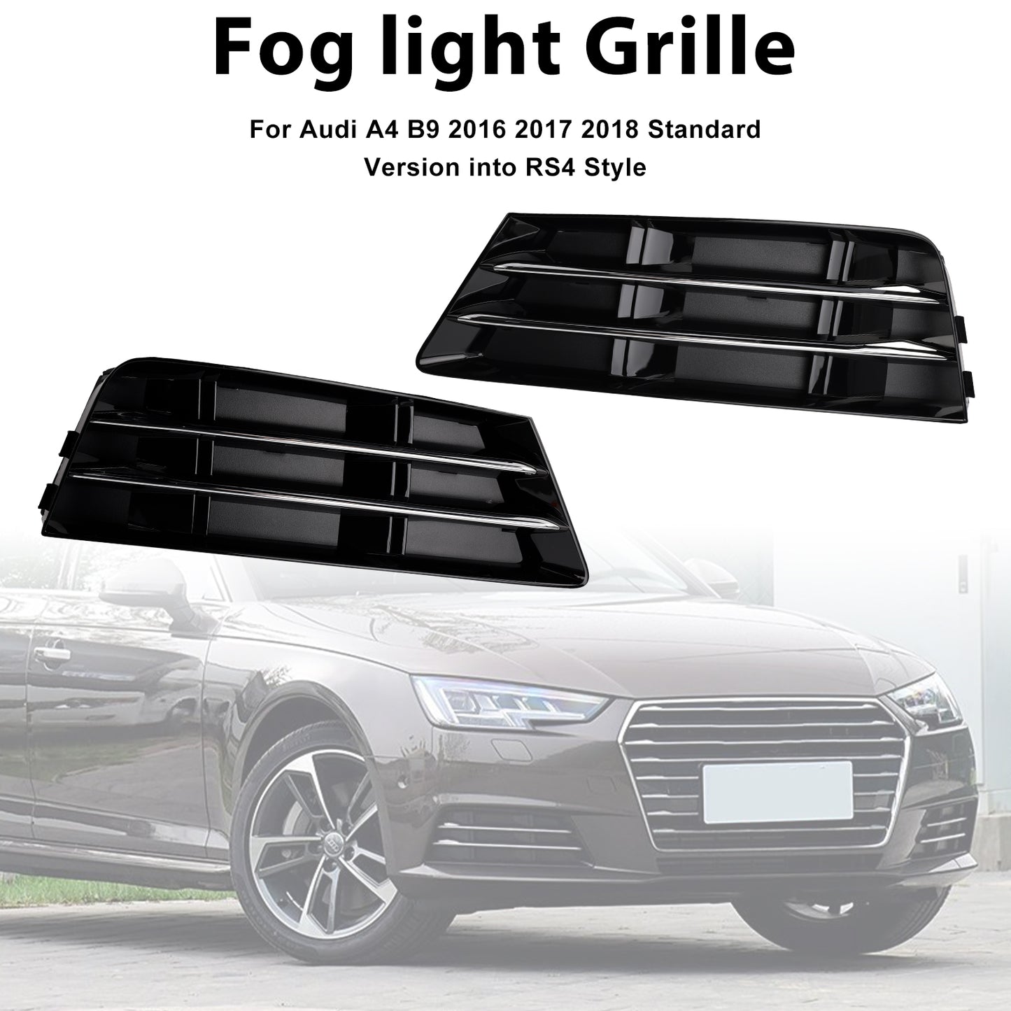 2PCS Front Fog Light Grille Lower Bumper Grill Fit AUDI A4 B9 2016-2018