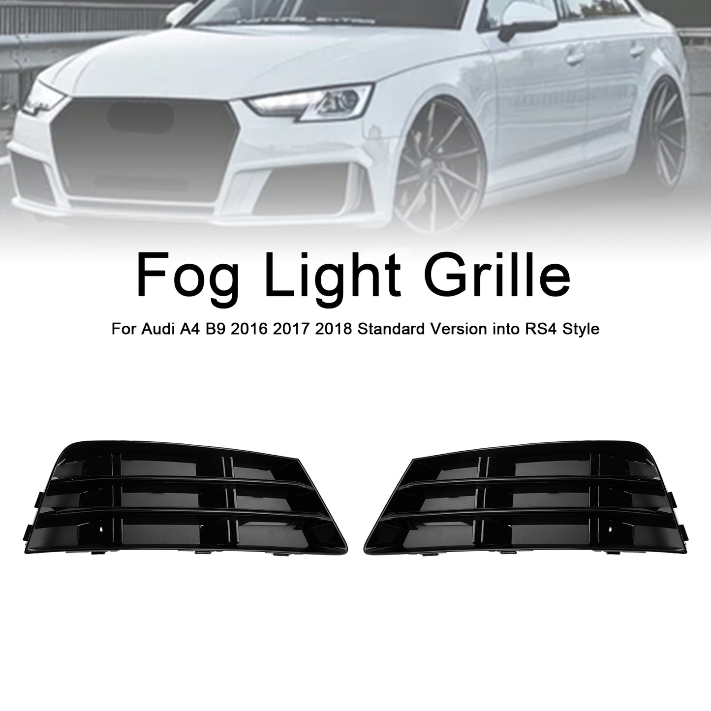 2PCS Front Fog Light Grill Lower Bumper Grille Fit AUDI A4 B9 2016-2018