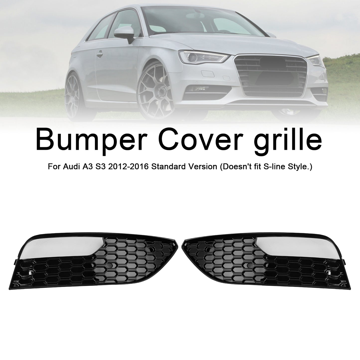 2PCS Front Bumper Fog Light Cover Grille Grill Fit Audi A3 2012-2016