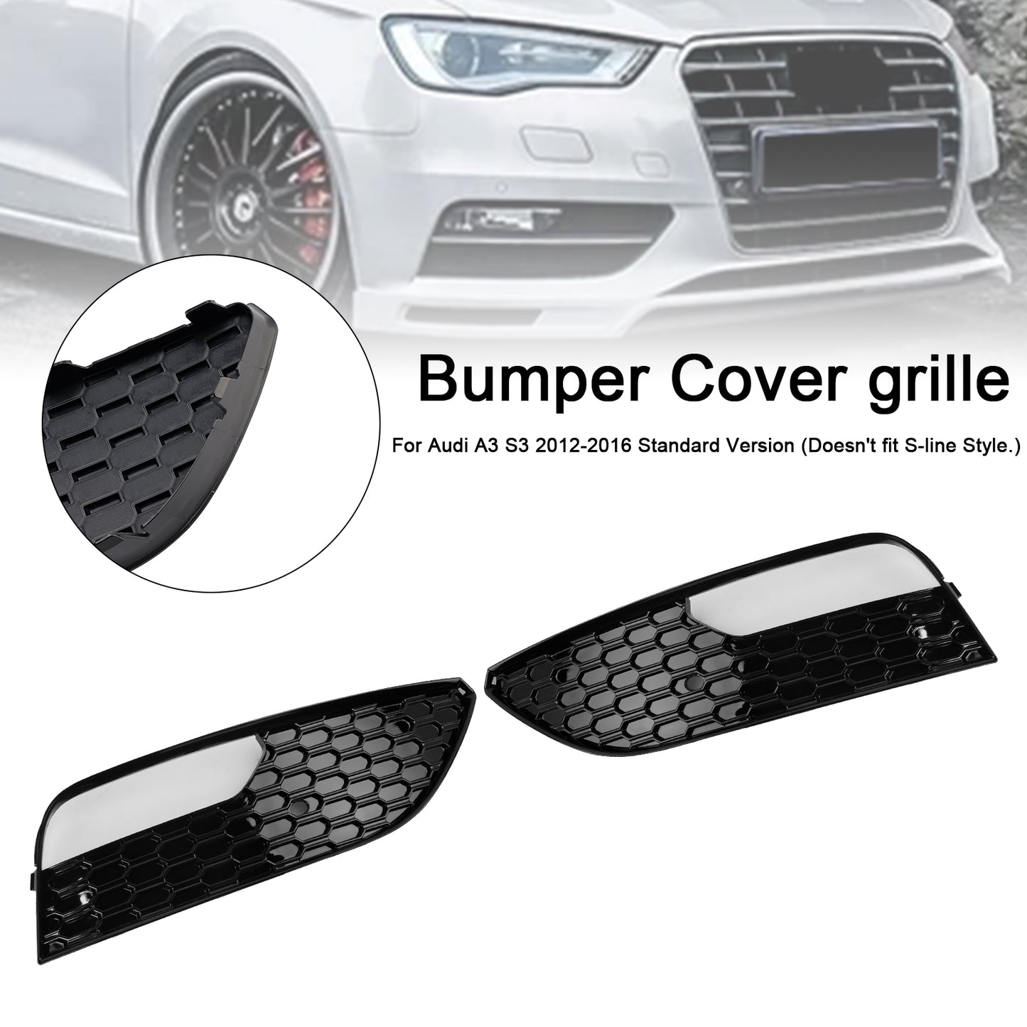2PCS Front Bumper Fog Light Cover Grille Grill Fit Audi A3 2012-2016