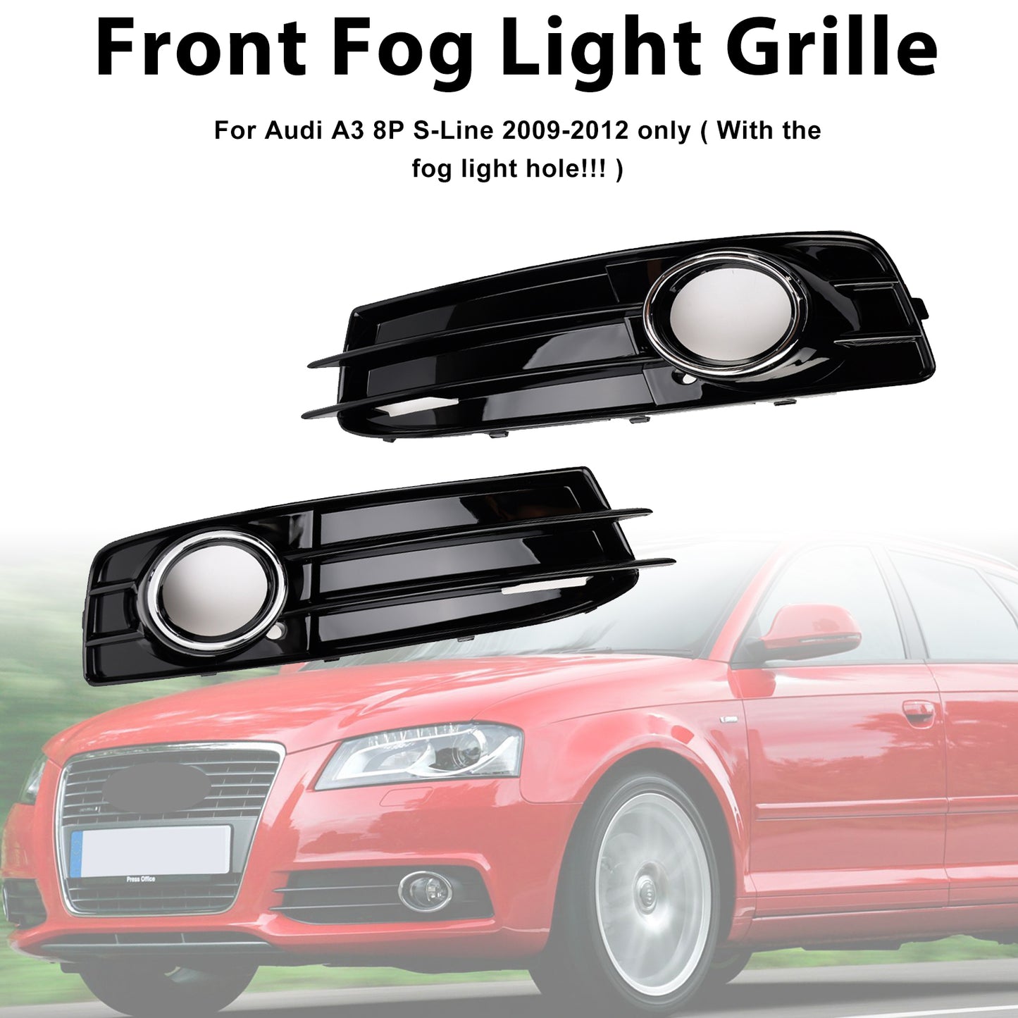Front Lower Bumper Grille Fog Light Cover Fit Audi A3 S-Line S3 2009-2012
