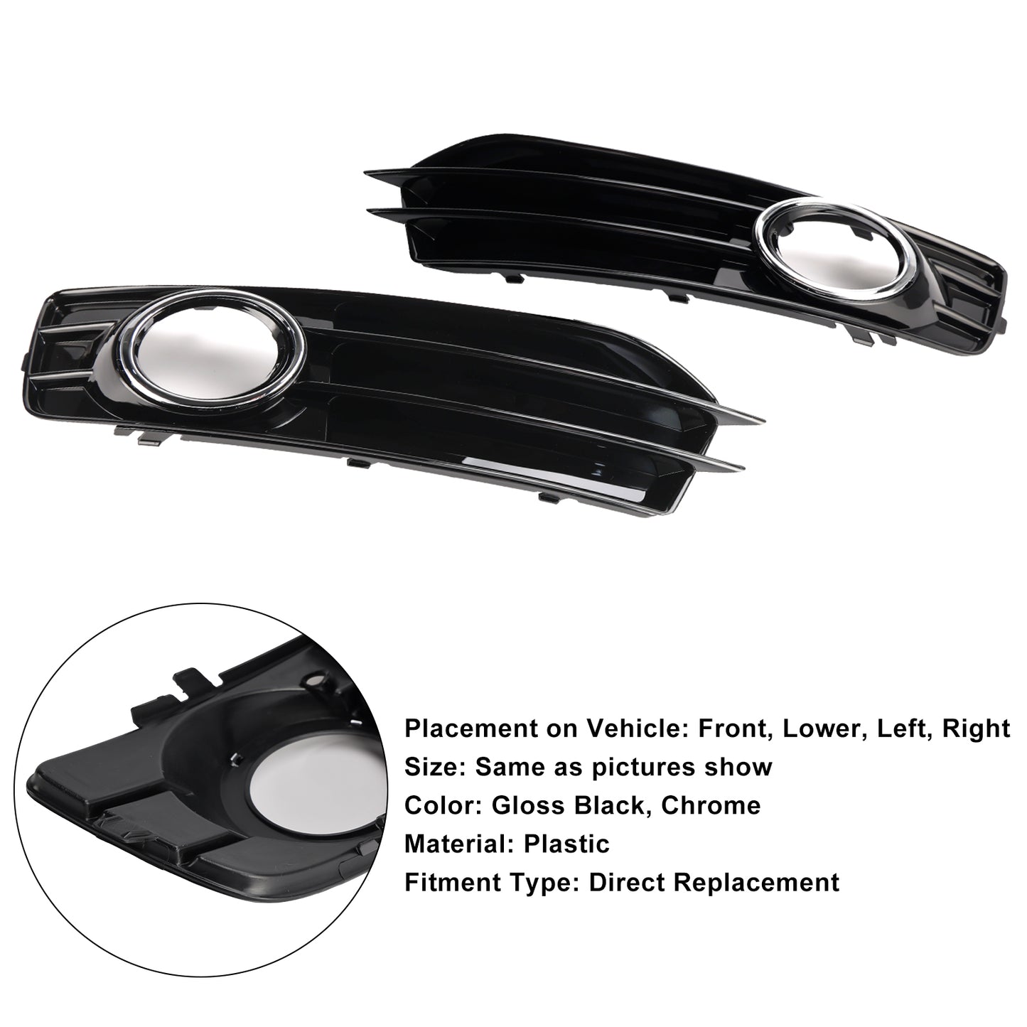 Front Lower Bumper Grille Fog Light Cover Fit Audi A3 S-Line S3 2009-2012
