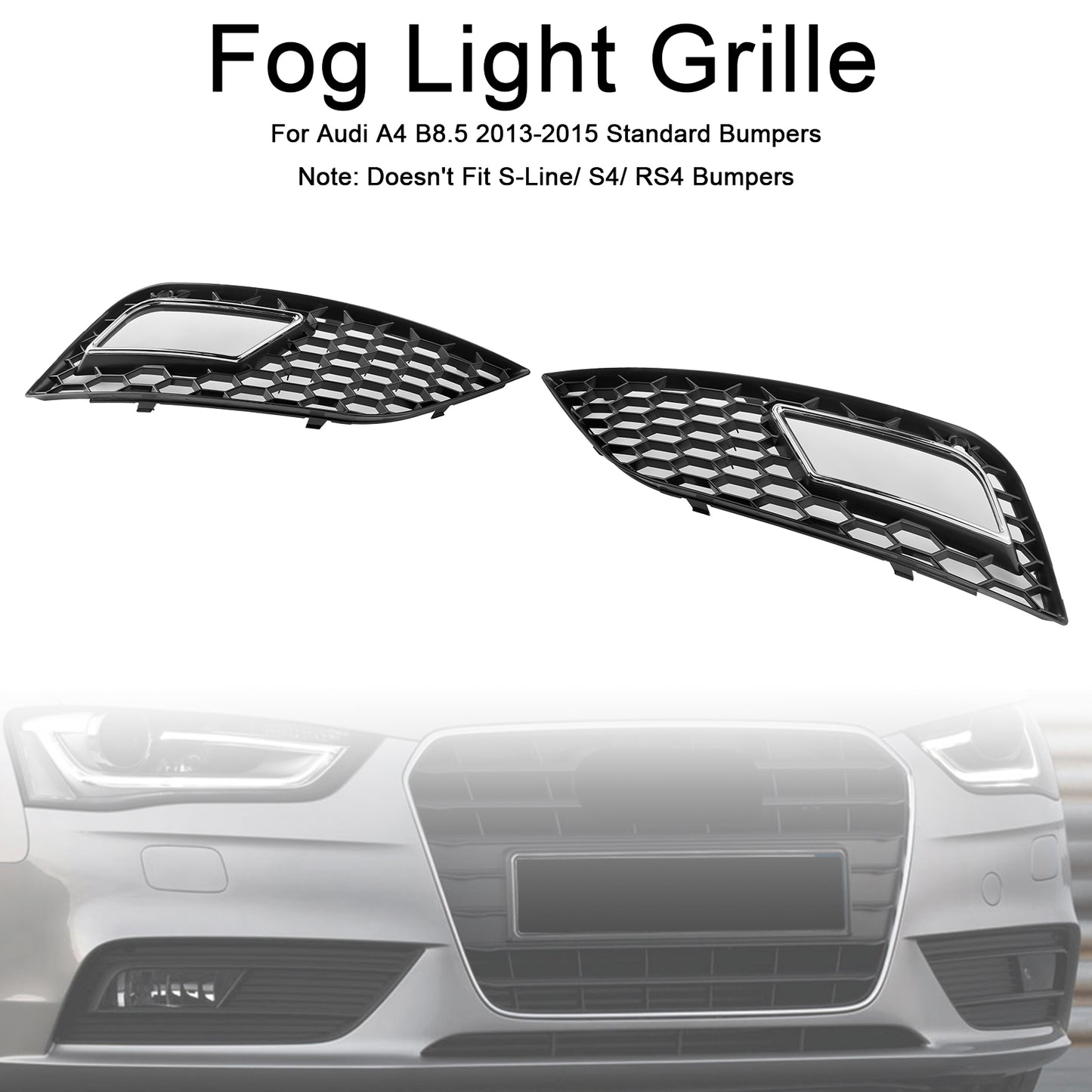 Honeycomb Style Fog Light Cover Fit Audi A4 B8.5 2013-2015 Standard Bumper