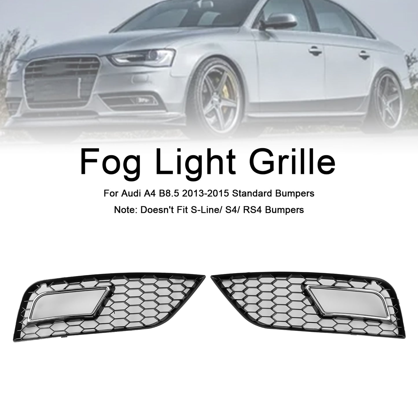 Honeycomb Style Fog Light Cover Fit Audi A4 B8.5 2013-2015 Standard Bumper