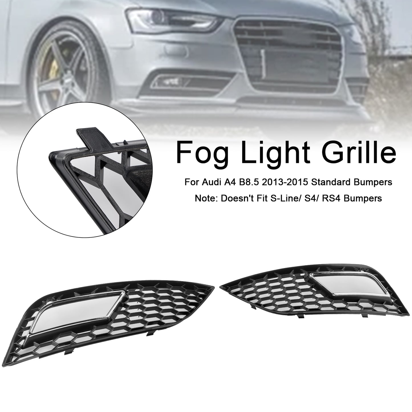Honeycomb Style Fog Light Cover Fit Audi A4 B8.5 2013-2015 Standard Bumper