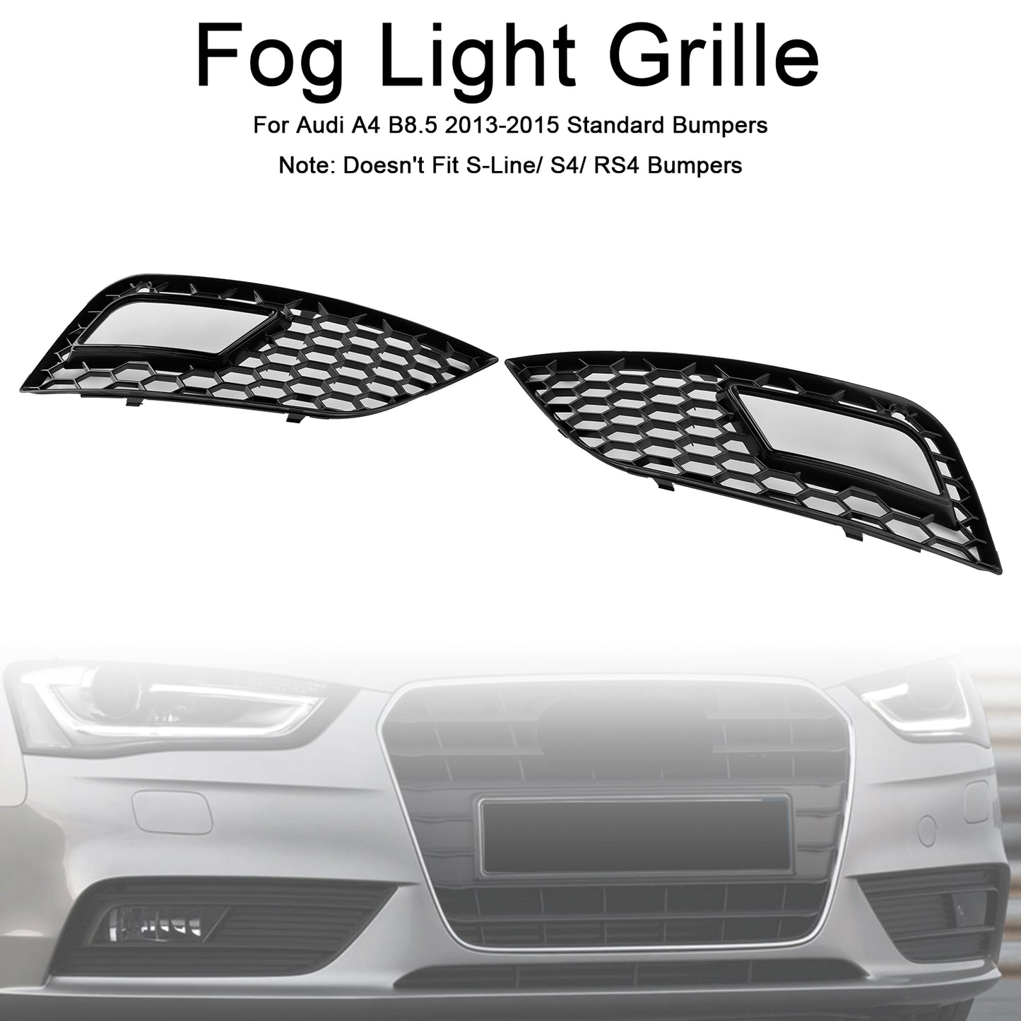 Black Honeycomb Fog Light Cover Fit Audi A4 B8.5 2013-2015 Standard Bumper