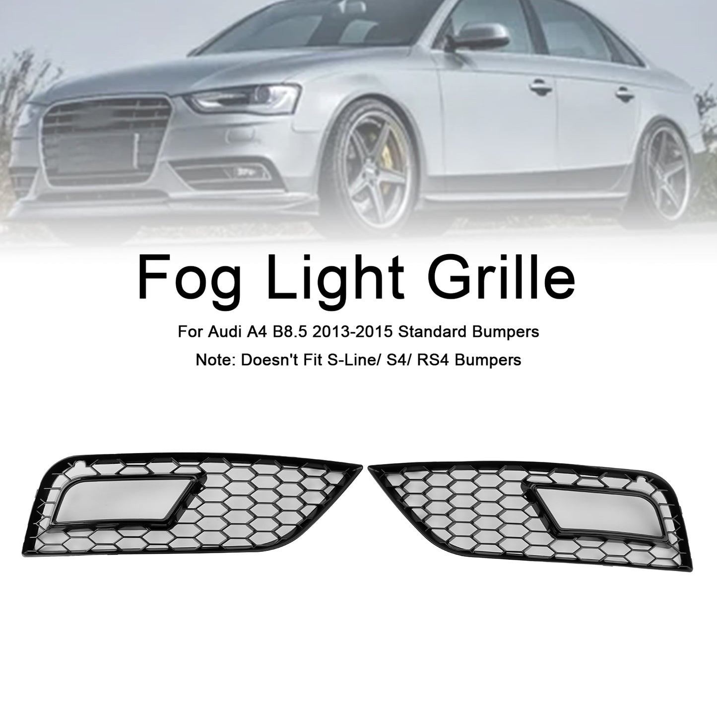 Black Honeycomb Fog Light Cover Fit Audi A4 B8.5 2013-2015 Standard Bumper