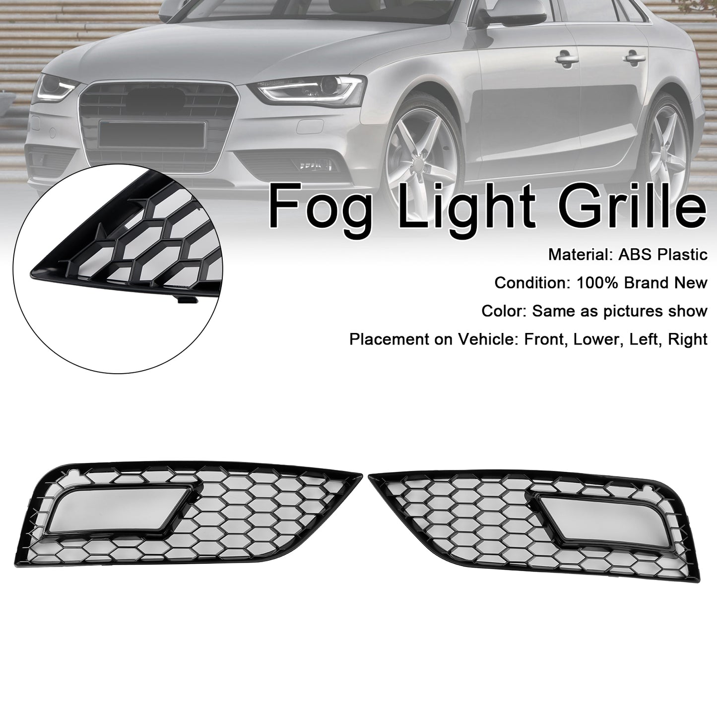 Black Honeycomb Fog Light Cover Fit Audi A4 B8.5 2013-2015 Standard Bumper