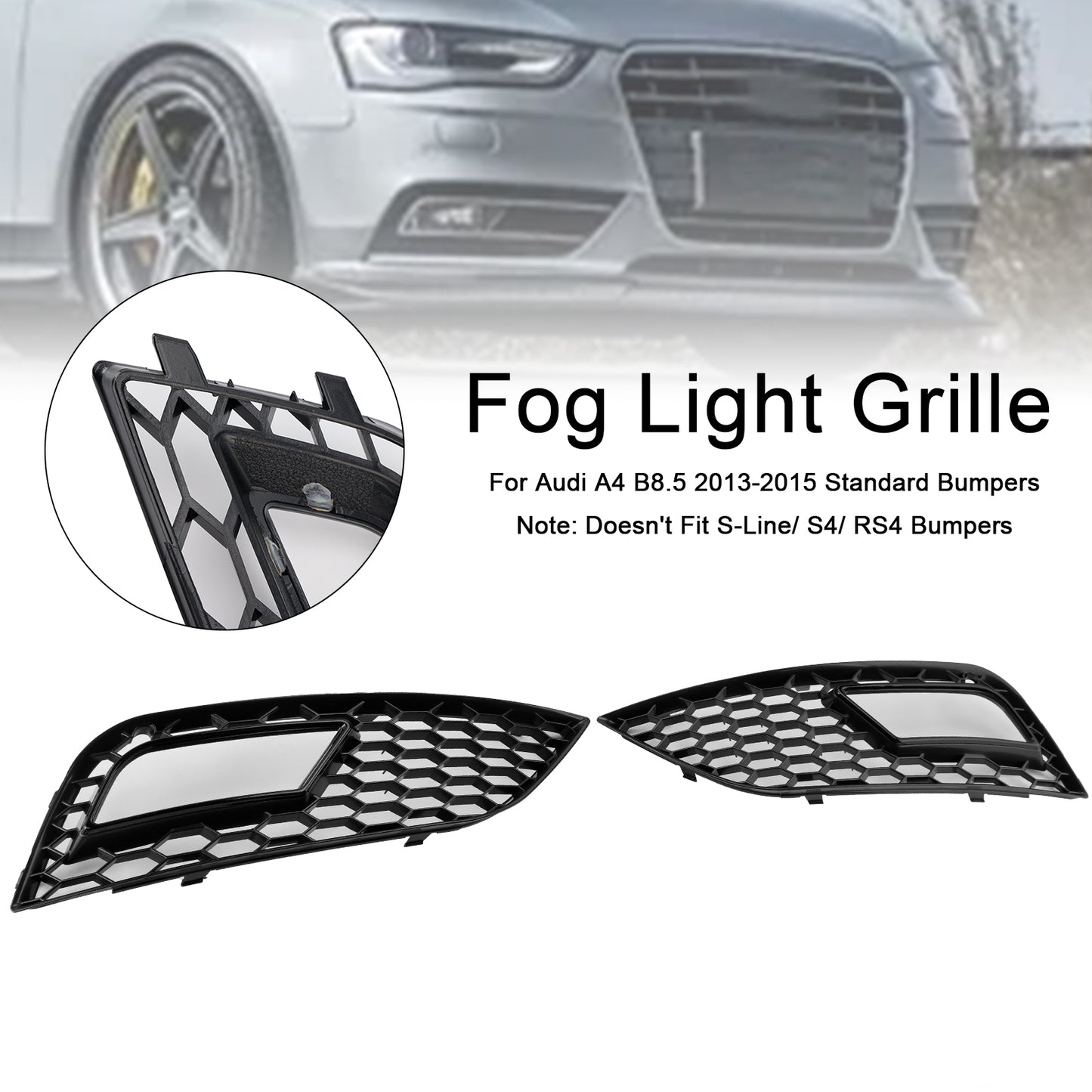 Black Honeycomb Fog Light Cover Fit Audi A4 B8.5 2013-2015 Standard Bumper