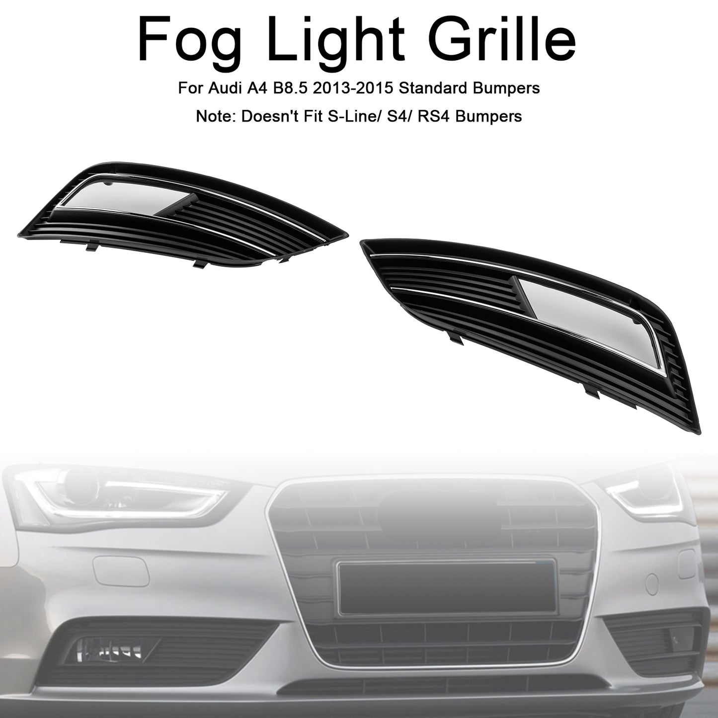 S4 Style Fog Light Cover Grille Fit Audi A4 B8.5 2013-2015 Standard Bumper