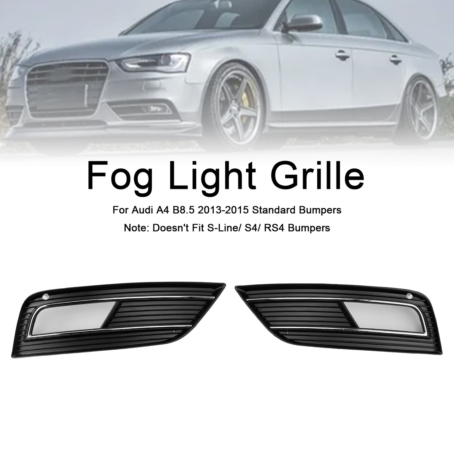 S4 Style Fog Light Cover Grille Fit Audi A4 B8.5 2013-2015 Standard Bumper