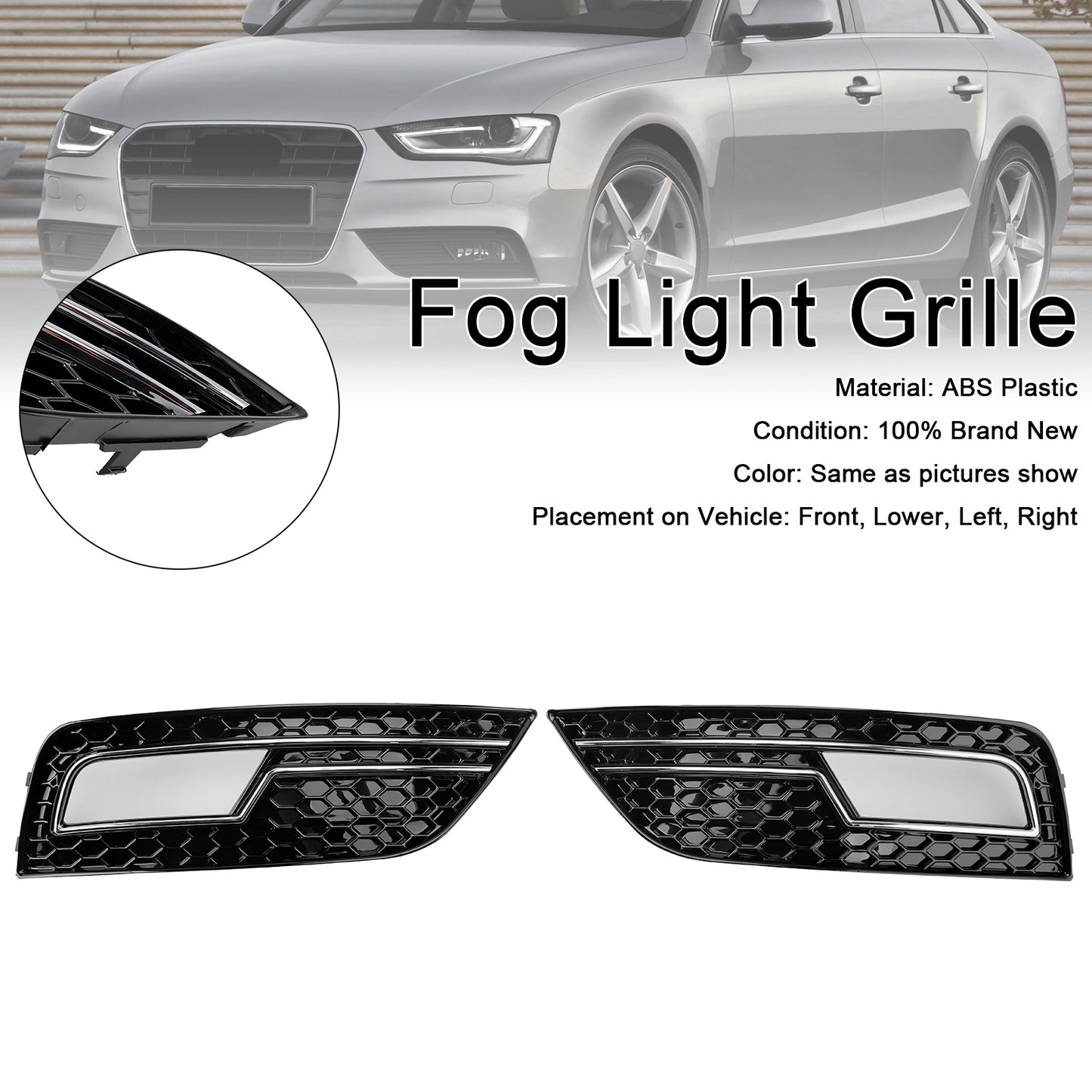Chrome Fog Light Cover Grille Fit Audi A4 B8.5 2013-2015 Standard Bumper
