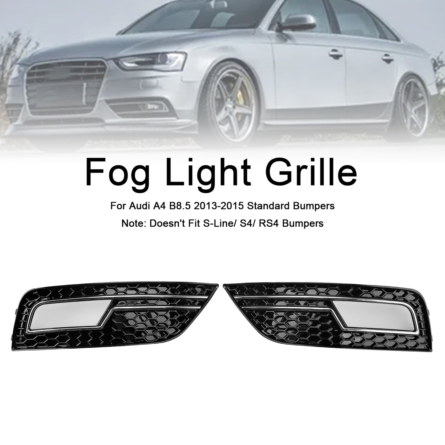 Chrome Fog Light Cover Grille Fit Audi A4 B8.5 2013-2015 Standard Bumper