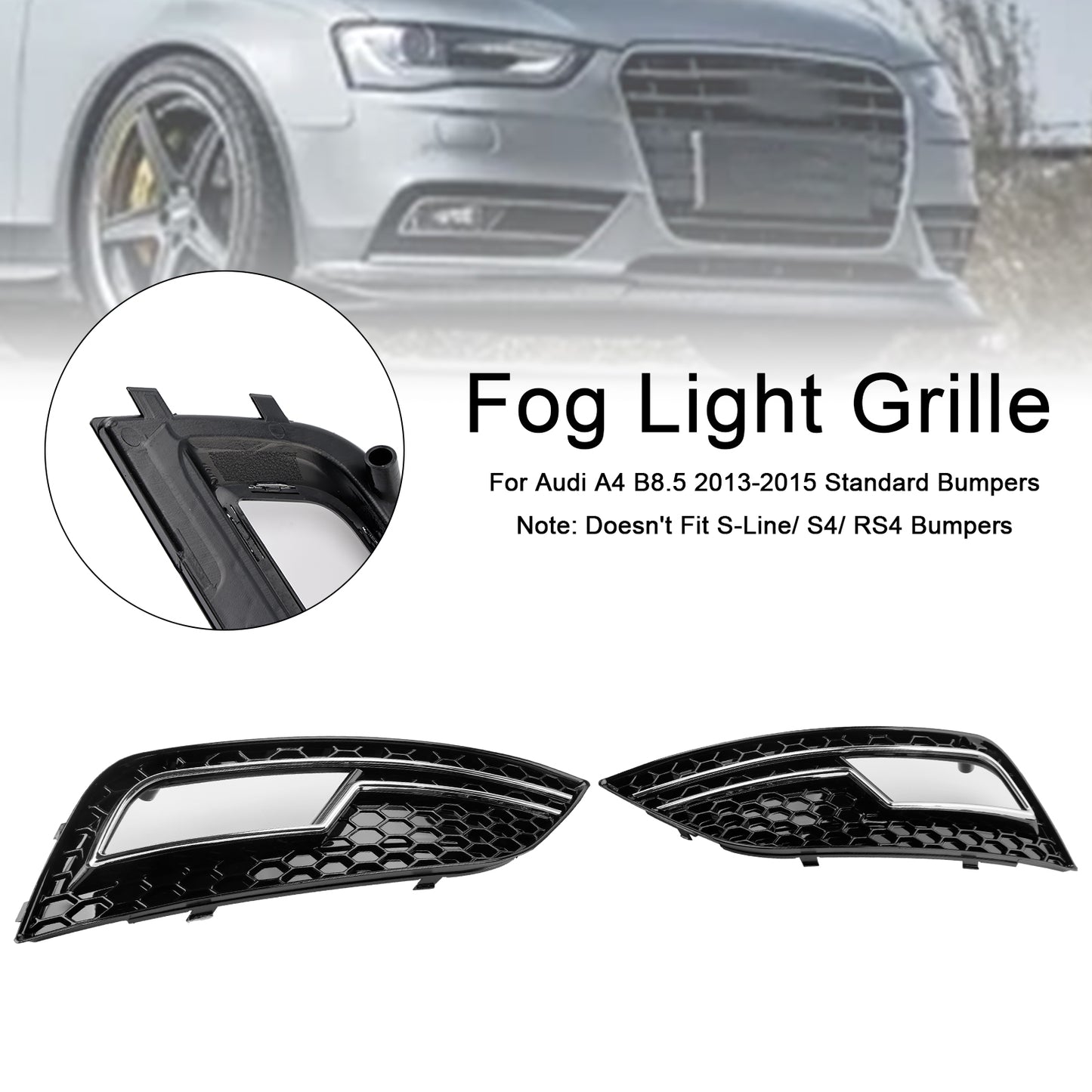 Chrome Fog Light Cover Grille Fit Audi A4 B8.5 2013-2015 Standard Bumper