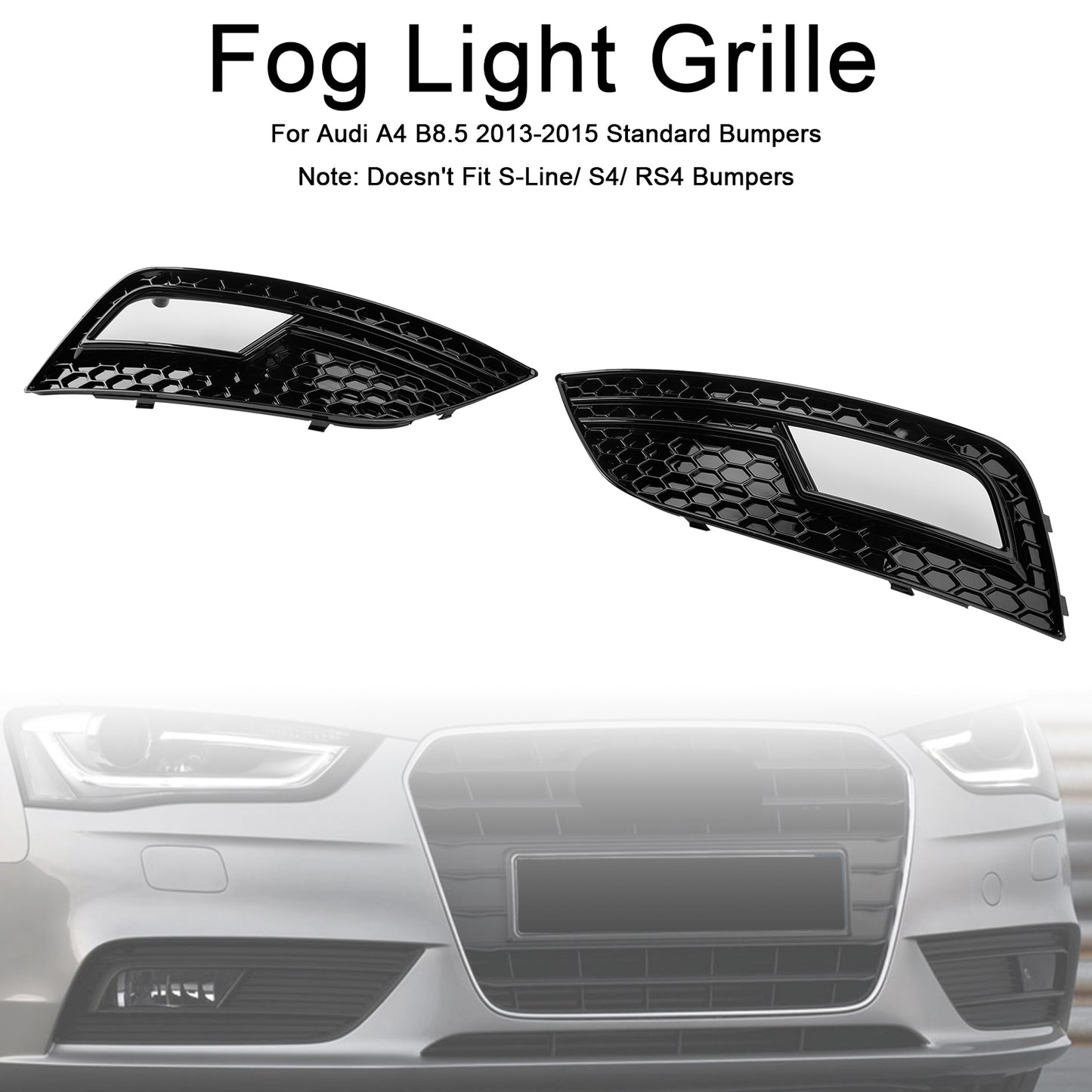 Black Fog Light Cover Grille Fit Audi A4 B8.5 2013-2015 Standard Bumper