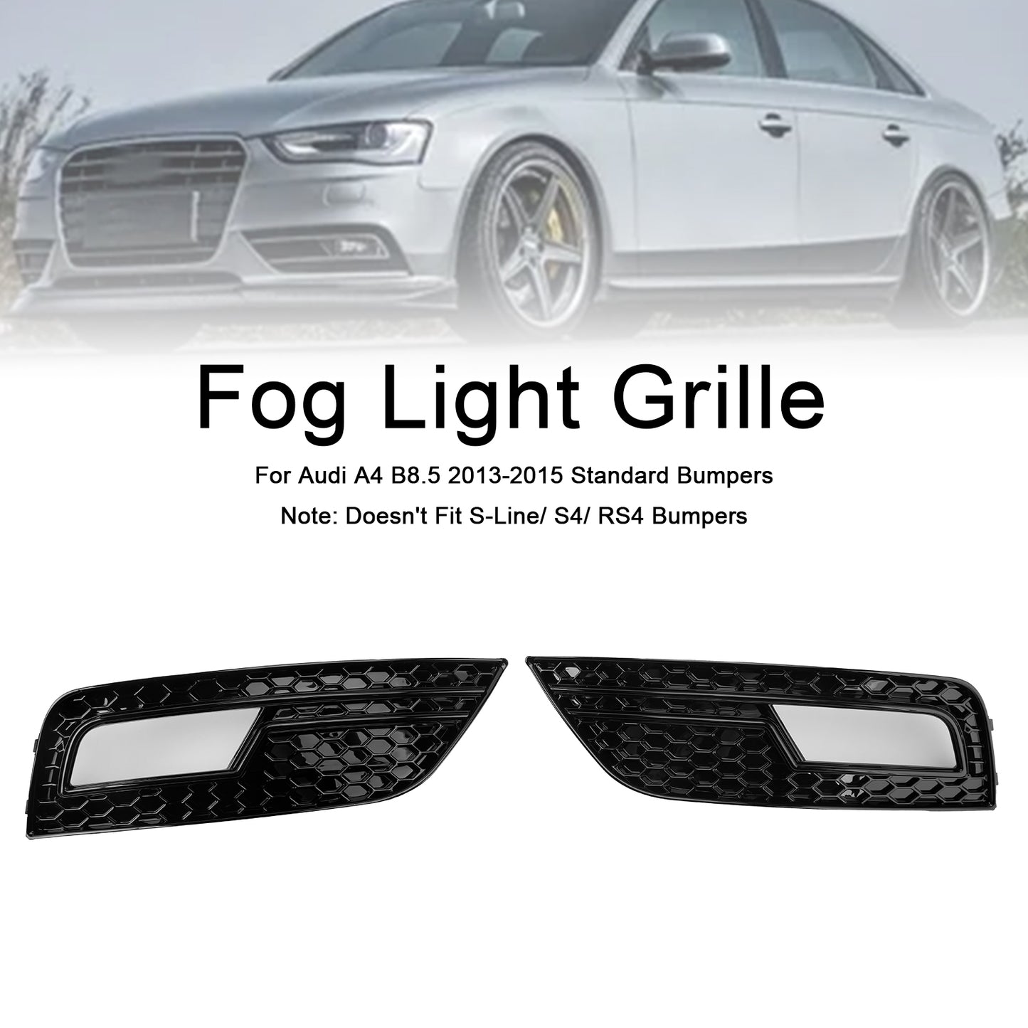 Black Fog Light Cover Grille Fit Audi A4 B8.5 2013-2015 Standard Bumper