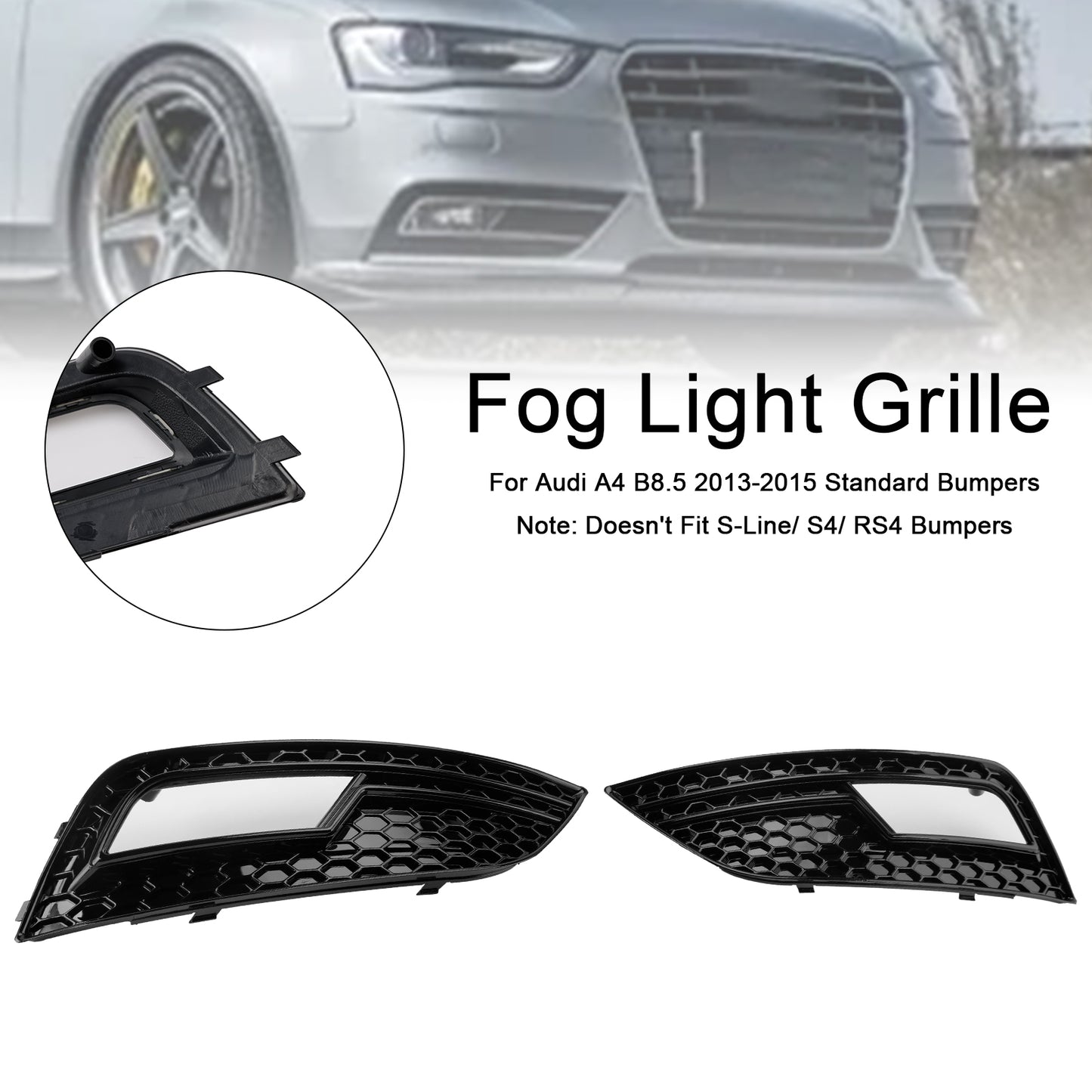 Black Fog Light Cover Grille Fit Audi A4 B8.5 2013-2015 Standard Bumper