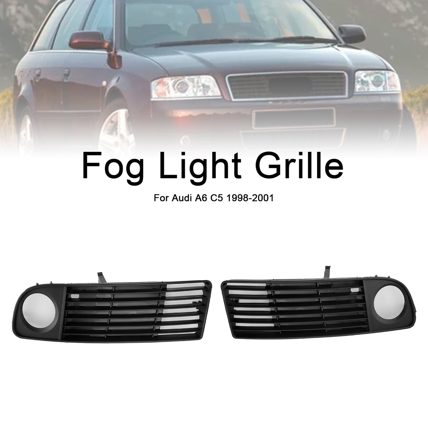 2PCS Front Lower Bumper Fog Light Cover Grille Fit Audi A6 C5 1998-2001