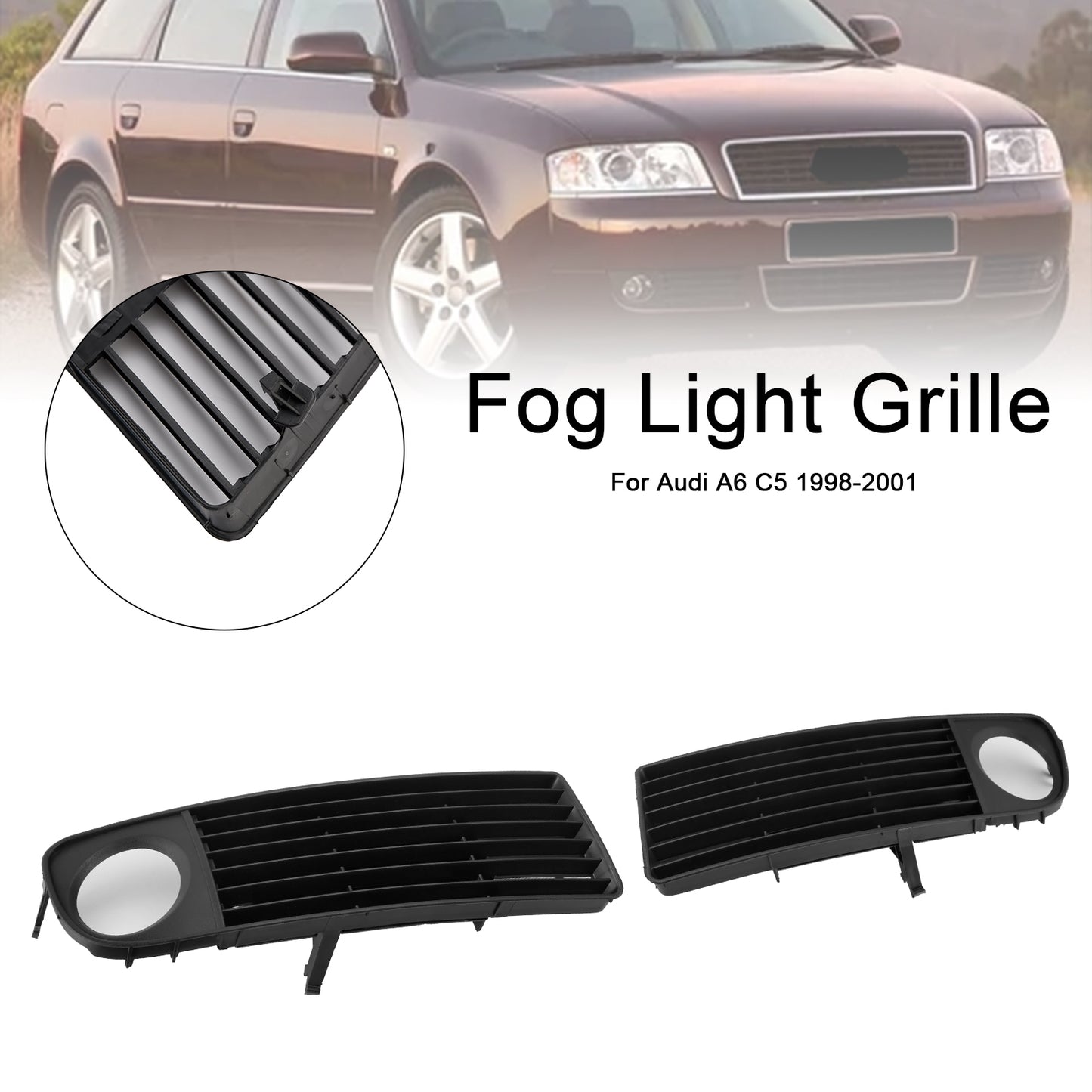 2PCS Front Lower Bumper Fog Light Cover Grille Fit Audi A6 C5 1998-2001