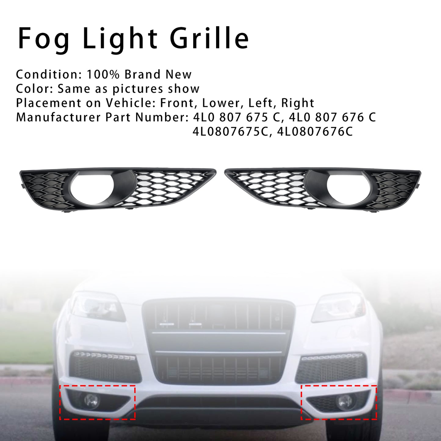 2PCS Front Bumper Fog Light Grill Lamp Cover Fit Audi Q7 Sportback 2010-2015