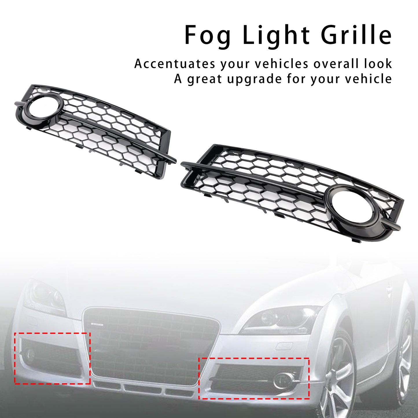 2PCS Fog Light Cover Grille Grill 8J0807682 Fit Audi TT MK2 2007-2010