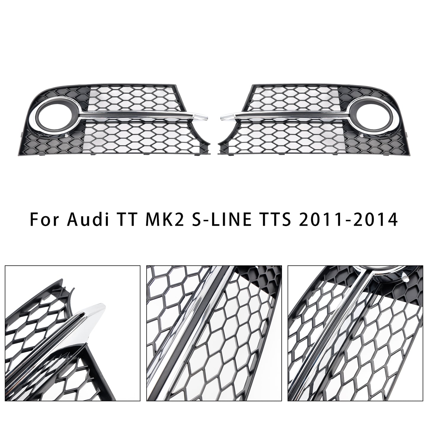 Chrome Front Bumper Fog Light Grille Fit Audi TT MK2 S-Line TTS 2011-14