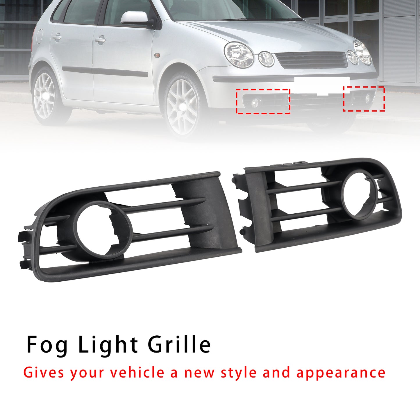 2PCS Front Lower Fog Light Cover Grille Grill Fit VW Polo 2002-2005