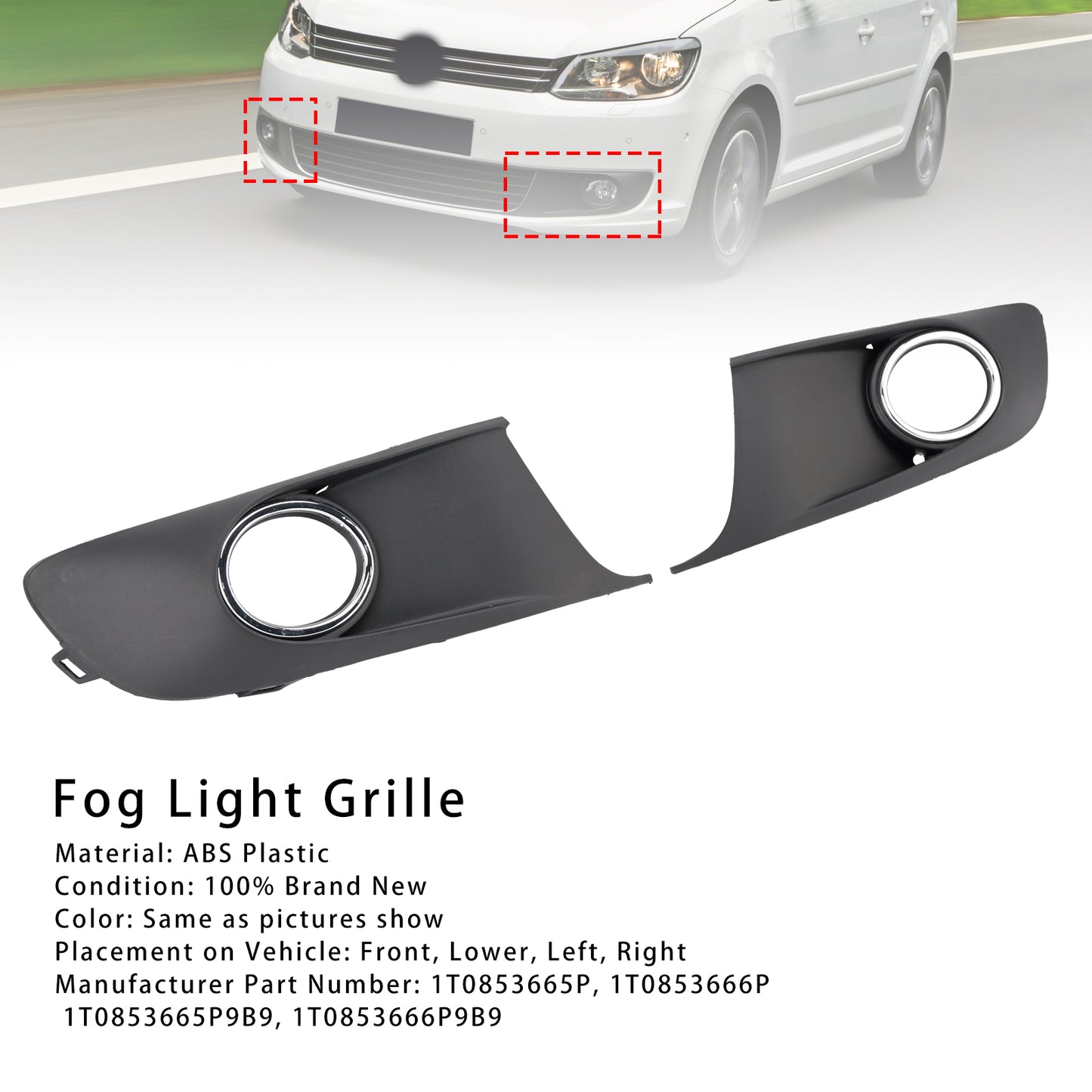 2PCS Bumper Fog Light Lamp Trim Covers Grill Fit VW Caddy Touran 2011-15 Chrome