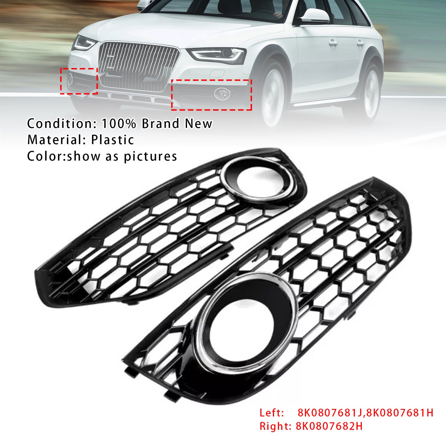 Front Bumper Honeycomb Fog Grille Cover For Audi A4 Allroad B8 2010-2015 Chrome