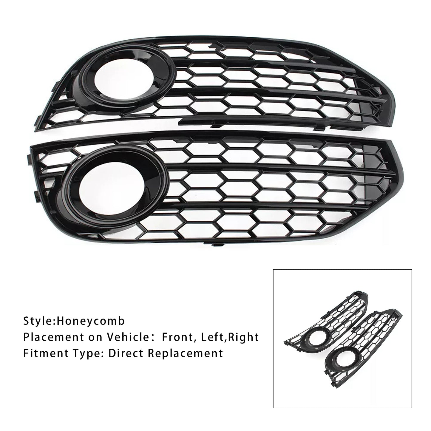 Front Bumper Honeycomb Fog Grille Cover For Audi A4 Allroad B8 2010-2015 Black